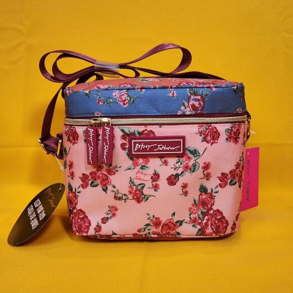 Betsey Johnson Rose Floral 6 Pack Insulated Lunch Bag Train Case Cooler NEW - Picture 11 of 11